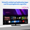 A modern smart TV displaying its user interface with various app icons and recommended content. Produktbild-Vorschau