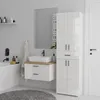 Badschrank Hochschrank Weiß Hochglanz stehend mit Schublade Produktbild-Vorschau 4