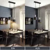 A split image showing a dining room with pendant lights on and off. Produktbild-Vorschau