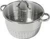 A stainless steel steamer pot with a glass lid and handles, shown from a slightly elevated side angle against a white background. Produktbild-Vorschau
