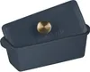 A dark blue cast iron loaf pan with a gold knob on the lid, shown at an angle against a white background. Produktbild-Vorschau