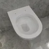 A white wall-mounted toilet bowl is shown on a gray tiled floor. Produktbild-Vorschau