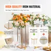 A marketing image showcasing gold flower stands with floral arrangements, highlighting product features and quality comparisons. Voir les images du produit