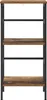 A freestanding bookshelf with a rustic wood finish and black metal frame. Podgląd zdjęcia produktu