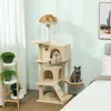 A cat tree with three cats in a bedroom setting. Náhled obrázku produktu