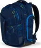 A navy blue backpack with a geometric pattern of blue and green lines and circles. Produktbild-Vorschau