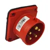 A red electrical plug with gold pins, shown from a diagonal angle against a white background. Produktbild-Vorschau