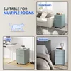 Collage showcasing a blue filing cabinet in different room settings: living room, office, and bedroom. Produktbild-Vorschau