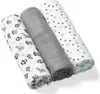 Three rolled-up baby blankets with different patterns. Produktbild-Vorschau