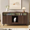 A wooden sideboard with a cat inside, displaying cat food cans on top. Anteprima dell’immagine prodotto