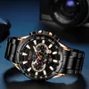 A close-up shot of a black and gold men's watch with a dark blue background. Produktbild-Vorschau