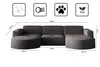 Diagram of a sectional sofa with dimensions and feature icons. Produktbild-Vorschau
