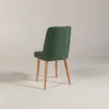A green upholstered chair with wooden legs is shown from the back. Produktbild-Vorschau