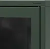 A close-up view of a dark green metal cabinet with a black glass panel and the name 'Jan Nowak' inscribed. Produktbild-Vorschau