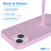 A pink phone case is shown with a liquid being poured onto it, creating ripples. Text overlays describe the product's features. Produktbild-Vorschau