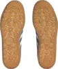 The soles of two blue and white Adidas Gazelle Indoor sneakers are shown against a white background. Produktbild-Vorschau