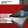 A layered diagram illustrating the materials of a car seat cover, with text labels and arrows indicating breathability. Produktbild-Vorschau