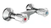 A chrome-finished shower faucet with two clear acrylic handles, one marked with red and the other with blue. Náhled obrázku produktu