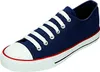 A single blue canvas sneaker with white laces and a white toe cap, set against a white background. Produktbild-Vorschau