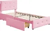 A pink upholstered twin bed with a tufted headboard and two drawers underneath, shown against a white background. Produktbild-Vorschau