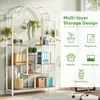 A multi-layer storage shelf with plants and decorative items, next to a desk chair. The right side of the image contains marketing text and icons. Anteprima dell’immagine prodotto