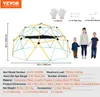 A geodesic dome climbing frame with children standing next to it, along with accessories and product specifications. Produktbild-Vorschau