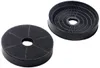 Two charcoal filters for a range hood, one is a flat disc, the other is a cylindrical filter with a grid pattern. Produktbild-Vorschau