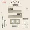 A product image showcasing door handles and related hardware, presented with marketing text and graphics. Produktbild-Vorschau