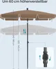 Diagram showing the adjustable height of a patio umbrella and a close-up of the height adjustment mechanism. Produktbild-Vorschau
