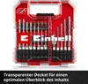 A set of drill bits and screwdriver bits in a transparent red case. Voir les images du produit