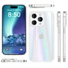 A product shot of an iPhone 14 Pro Max with a clear, iridescent case, shown from multiple angles. Produktbild-Vorschau