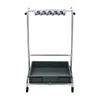 A silver and gray mop holder and organizer stand with a gray bin. Podgląd zdjęcia produktu