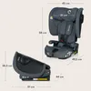 A car seat and its base are shown with dimensions indicated by measurement lines and text. Voir les images du produit