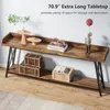 A long, rustic console table with two shelves, decorated with various items. Anteprima dell’immagine prodotto