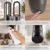 A collage showcasing a bladeless fan and its features. Produktbild-Vorschau