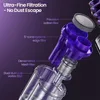 An exploded diagram of a vacuum cleaner's filtration system against a purple background. Produktbild-Vorschau
