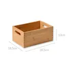 A bamboo storage box with dimensions indicated by text overlays. Produktbild-Vorschau