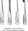 Close-up of the handles of four children's cutlery pieces, each embossed with a different animal. Náhľad obrázku produktu