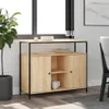 A sideboard with two doors and a shelf inside, placed in a room with a window and a plant. Náhľad obrázku produktu