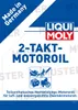 A marketing image for Liqui Moly 2-Takt-Motoröl, featuring the brand logo, product name, and illustrations of equipment that uses the oil. Produktbild-Vorschau