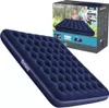 A blue inflatable mattress is shown in the foreground, with its packaging in the background. Náhled obrázku produktu