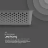A close-up of a gray perforated storage basket with text describing its features. Produktbild-Vorschau
