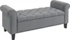 A gray upholstered bench with tufted seating and rolled arms, shown from a three-quarter front angle against a white background. Produktbild-Vorschau