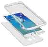 A clear protective case is shown layered over a white smartphone. Produktbild-Vorschau