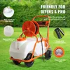A wheeled sprayer on a grassy lawn, with callouts highlighting features. Produktbild-Vorschau