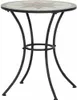 A round mosaic table with a star pattern on top and four black metal legs. Produktbild-Vorschau