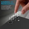 A hand is shown applying a camera lens protector to a smartphone. Produktbild-Vorschau