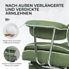 Close-up of the armrest and frame of a green gaming chair, with text overlays highlighting features. Produktbild-Vorschau