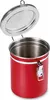 A red metal canister with its lid open, showing the inside. Produktbild-Vorschau