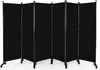 A black, six-panel room divider with wheels, shown from a slightly angled front view against a white background. Voir les images du produit